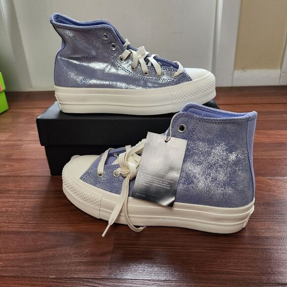 Converse Chuck Taylor Blue Shimmer Suede High Tops 6.5 NIB - Picture 5 of 8